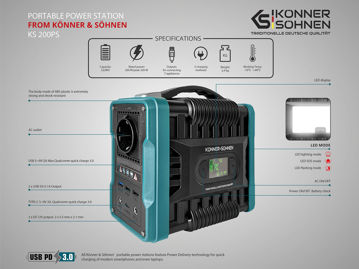 Konner &amp; Sohnen 200PS Portable Power Station